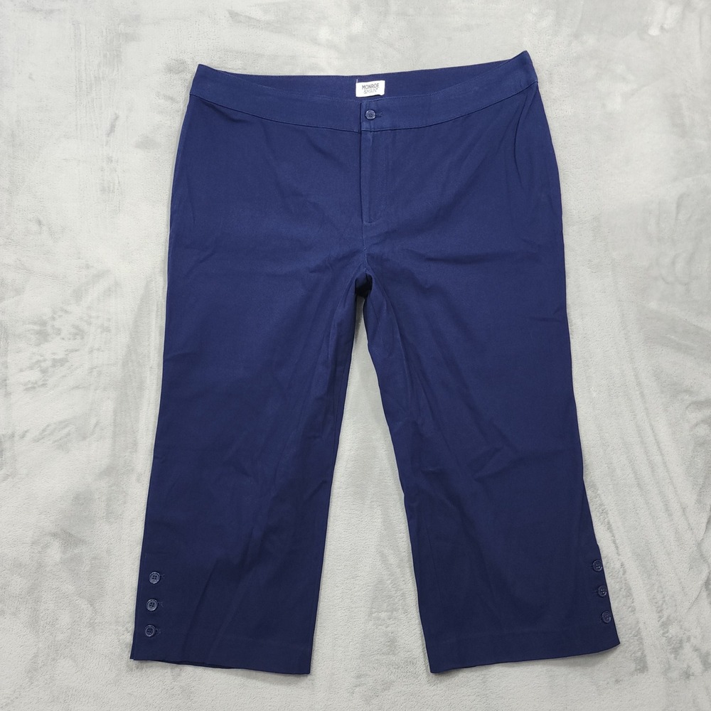 Monroe & Main Pants Womens 20W Blue High Rise Capri Button‎ Hem Stretch Cotton